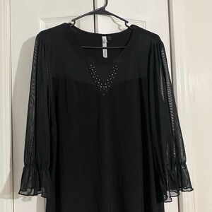 Elegant Black Blouse with Sheer Sleeves